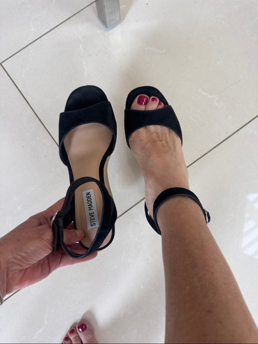 Steve Madden Black Suede Open-Toe Ankle Strap Heels